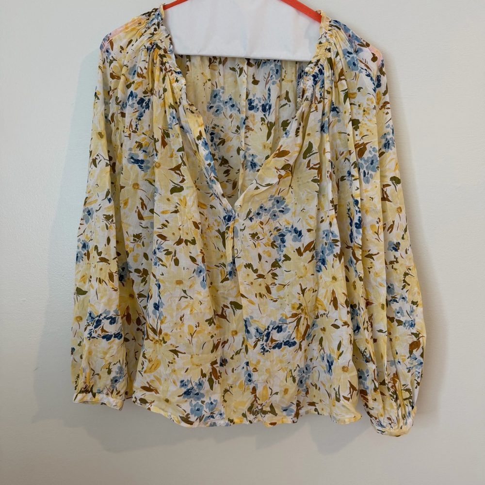 Vineyard Vines Yellow Floral V-Neck Long Sleeve Blouse